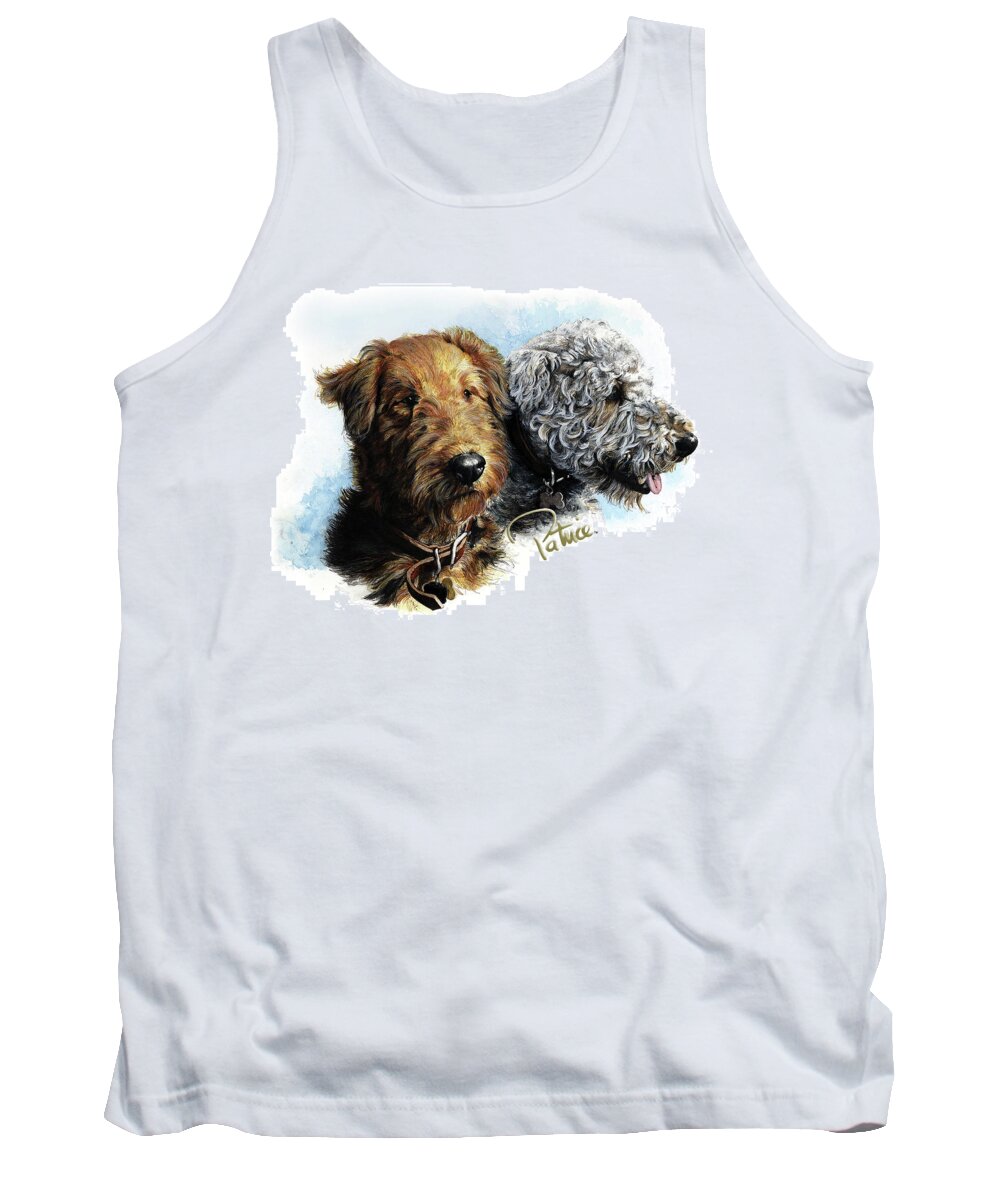 Commissioned Great Dane Watercolour Art By Patrice Tank Top featuring the painting Airedales by Patrice Clarkson