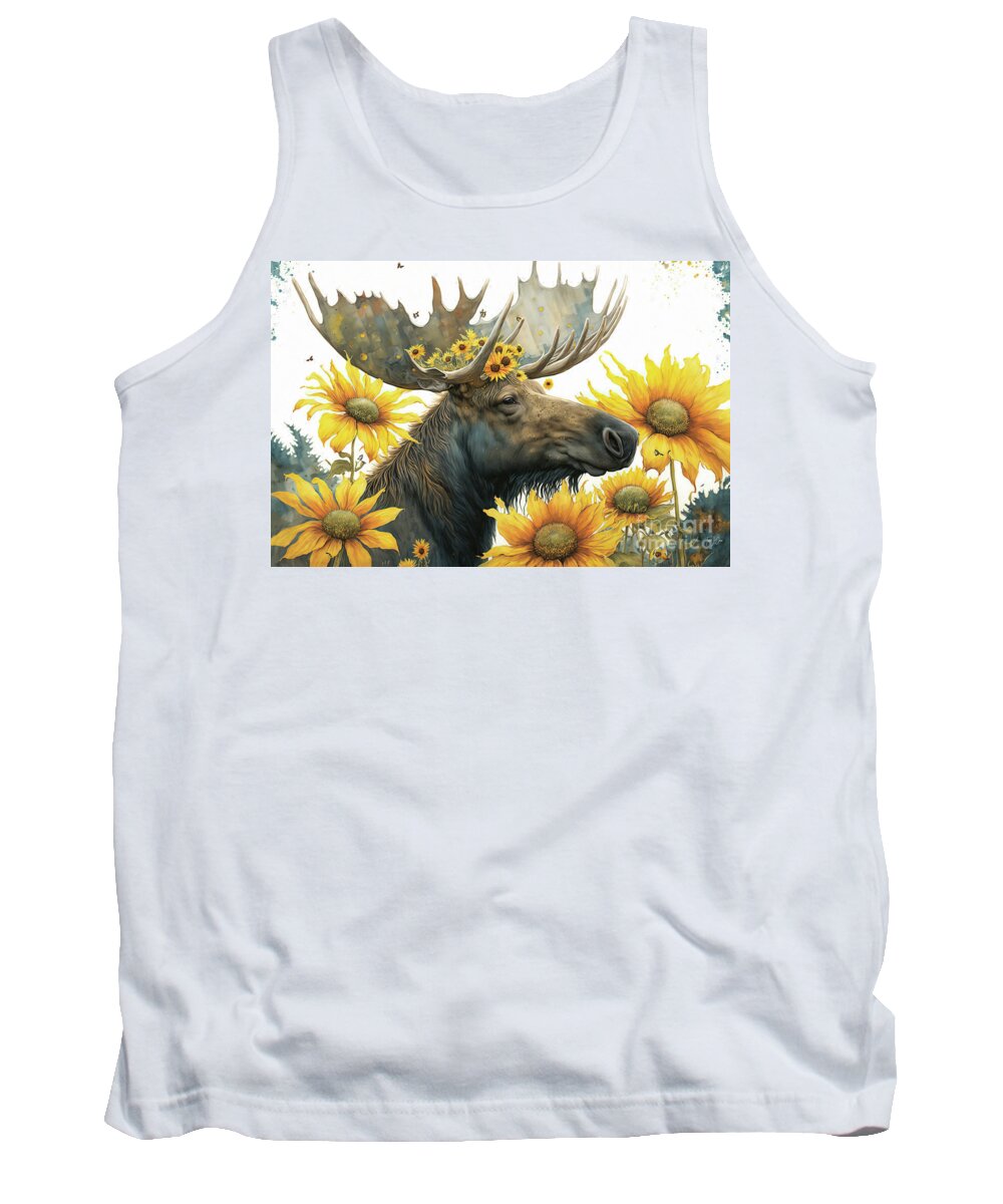 Moose Tank Top featuring the painting Happy In The Sunflowers #1 by Tina LeCour