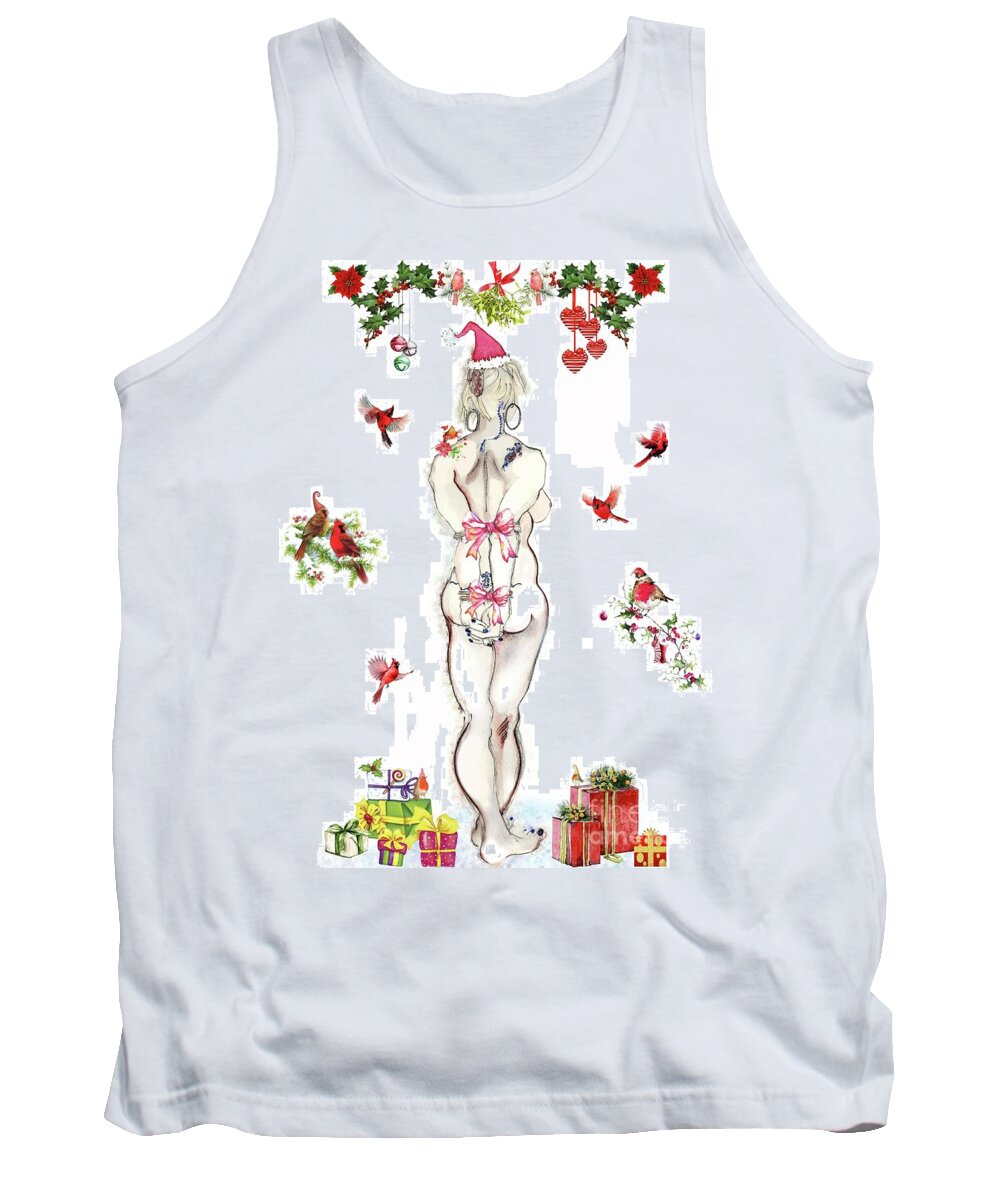 Christmas Cards Tank Top featuring the mixed media Holiday Princess by Carolyn Weltman