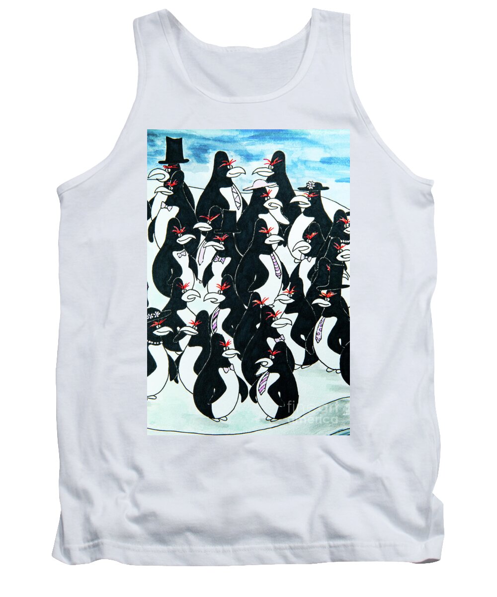 Macaroni Penguin Tank Top featuring the painting Macaroni Penguins #1 by Zoe Cole Piper