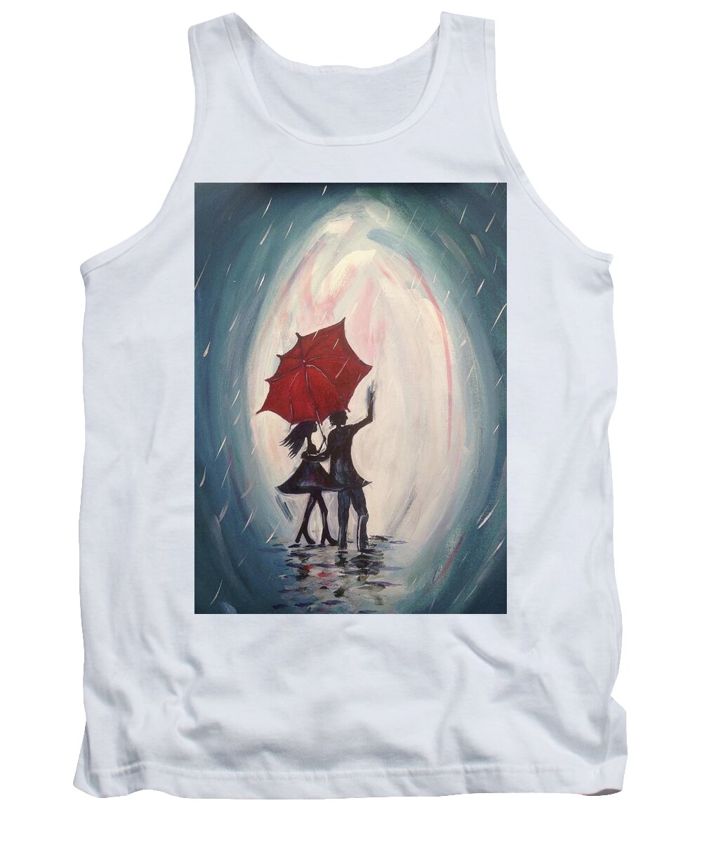 Lovers Tank Top featuring the painting Walking in the Rain #1 by Roxy Rich
