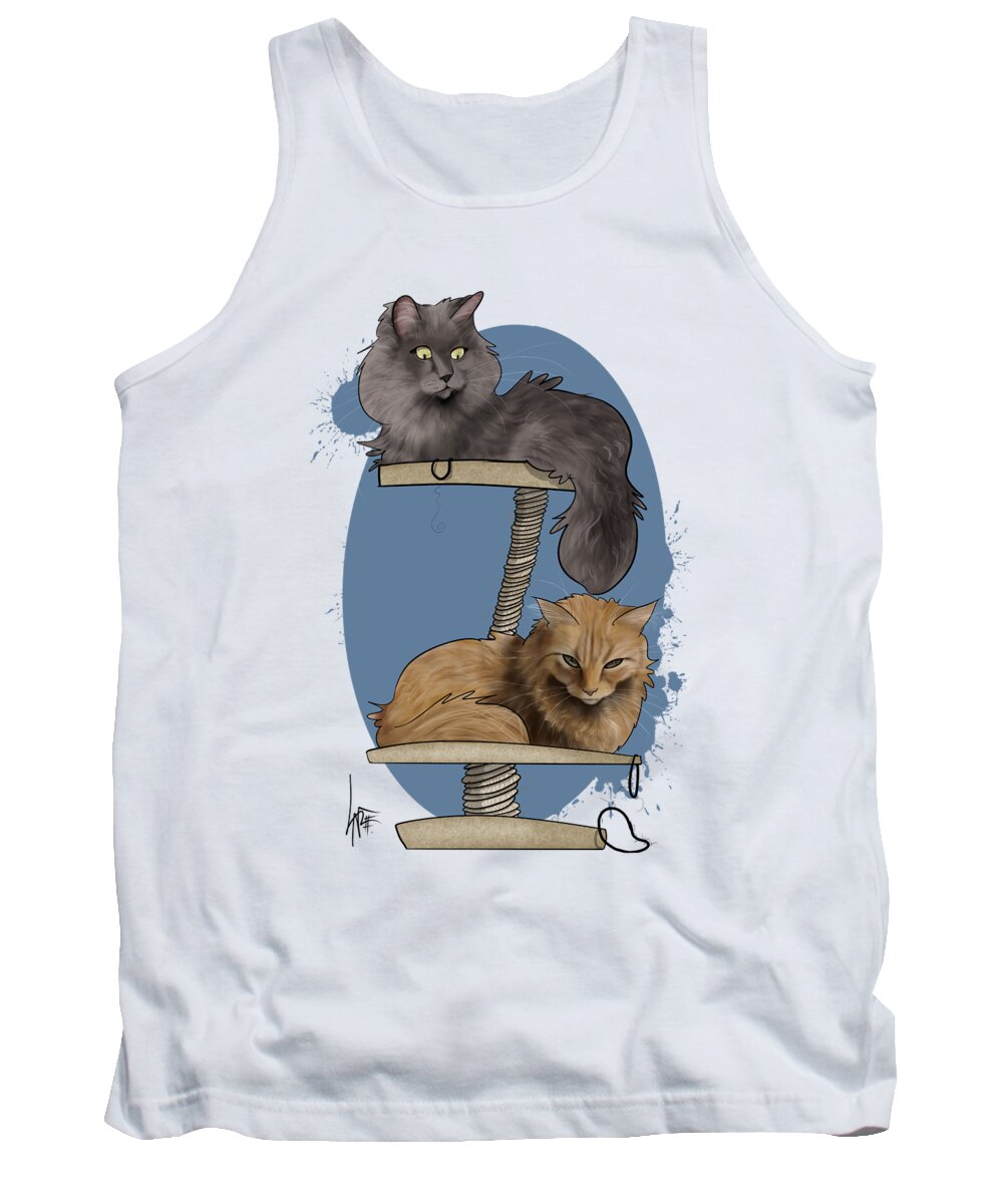 6046 Tank Top featuring the drawing 2 Cats on a Tower by Canine Caricatures By John LaFree