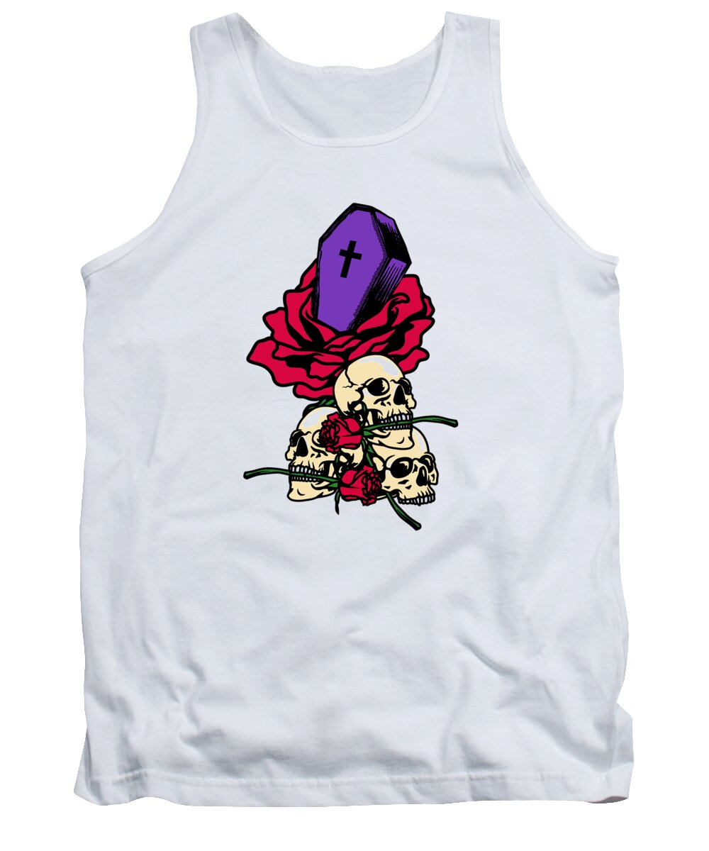 Gothic Roses Tank Top featuring the digital art Gothic Skull Roses Death Grave Aesthetic Dark Pattern #2 by Toms Tee Store