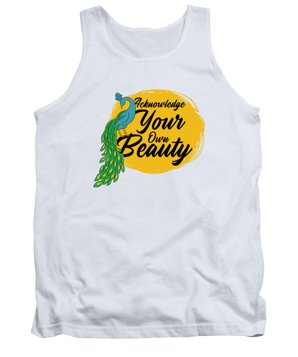 Peacock Tank Top featuring the digital art Peacock Inspirational Beauty Bird Owner Positivity #2 by Toms Tee Store