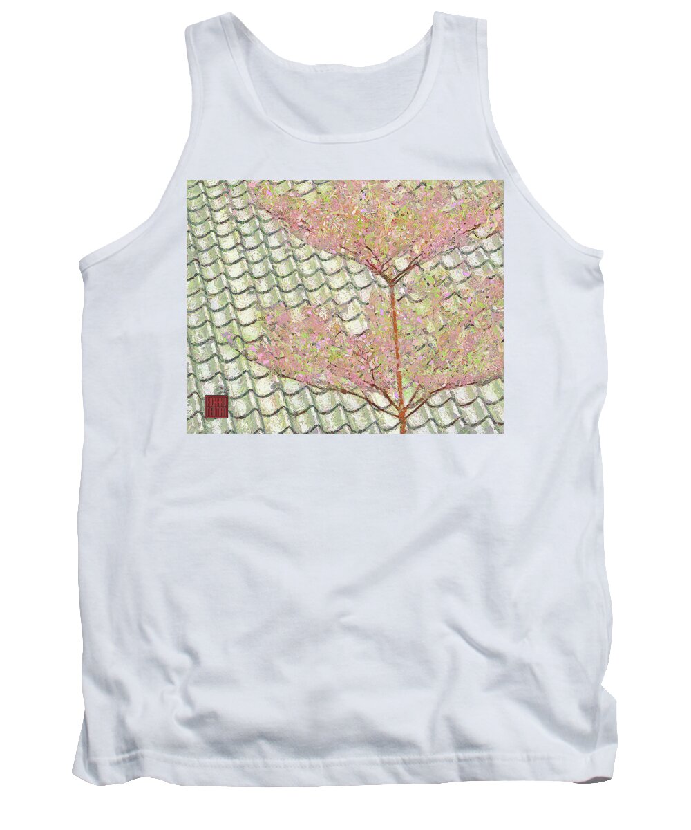 Architecture Tank Top featuring the mixed media 205 Blossoms And Tiled Roof, Daxi Tea Factory, Taoyuan, Taiwan by Richard Neuman Architectural Gifts