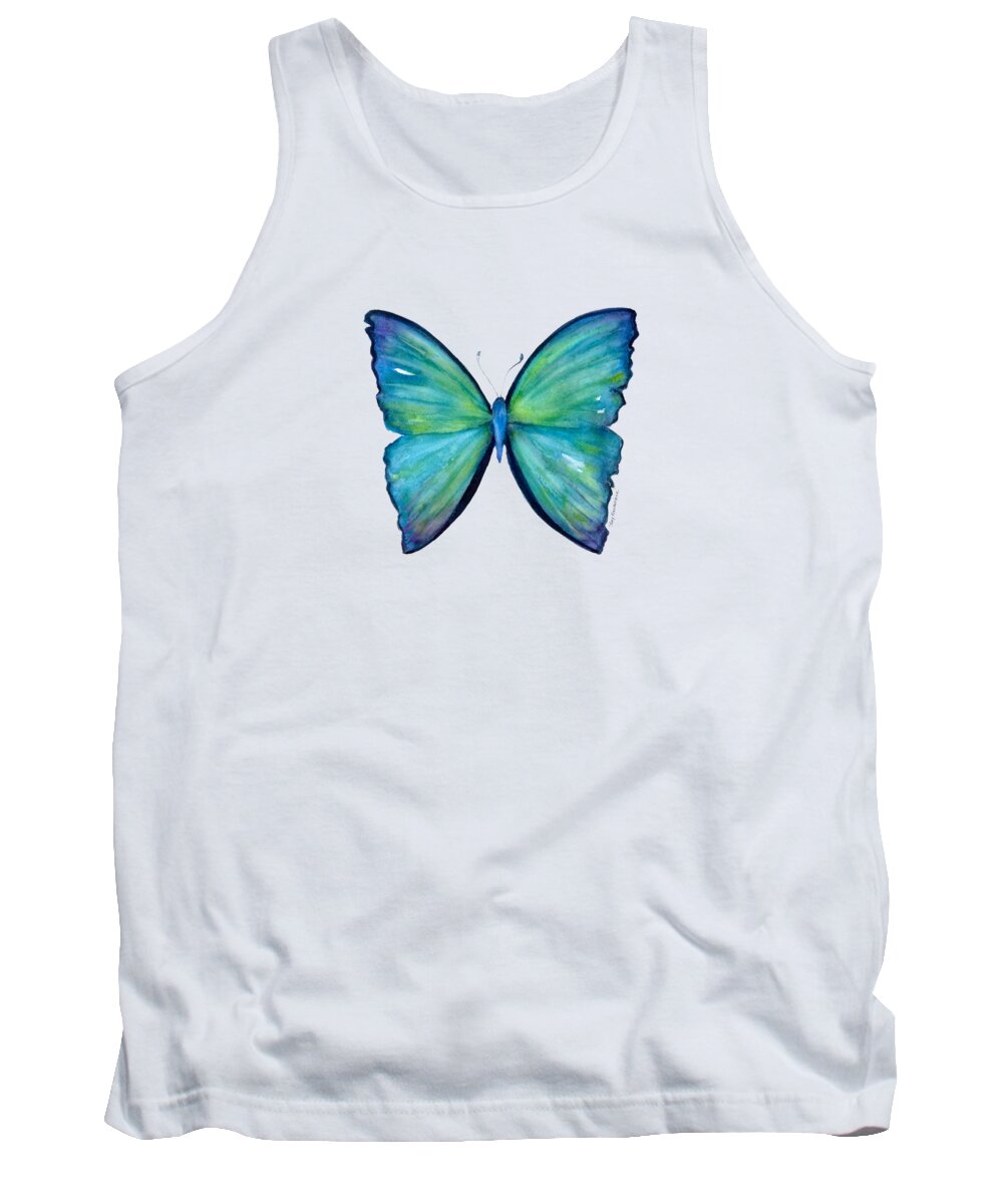 Blue Tank Top featuring the painting 21 Blue Aega Butterfly by Amy Kirkpatrick