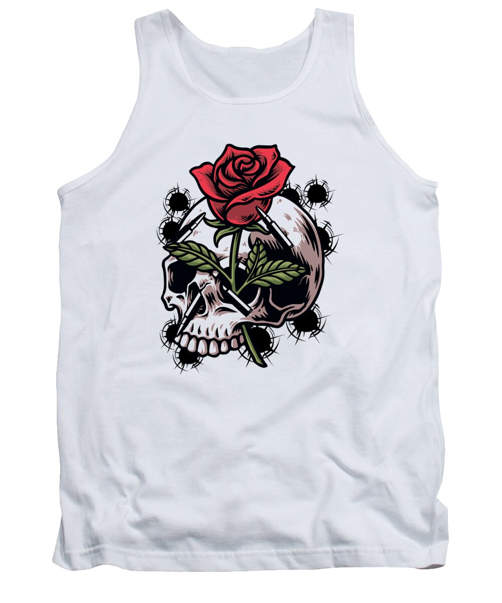 Bullet Skull Tank Top featuring the digital art Bullets and Skull Roses Aesthetic Dripping Pattern #3 by Toms Tee Store