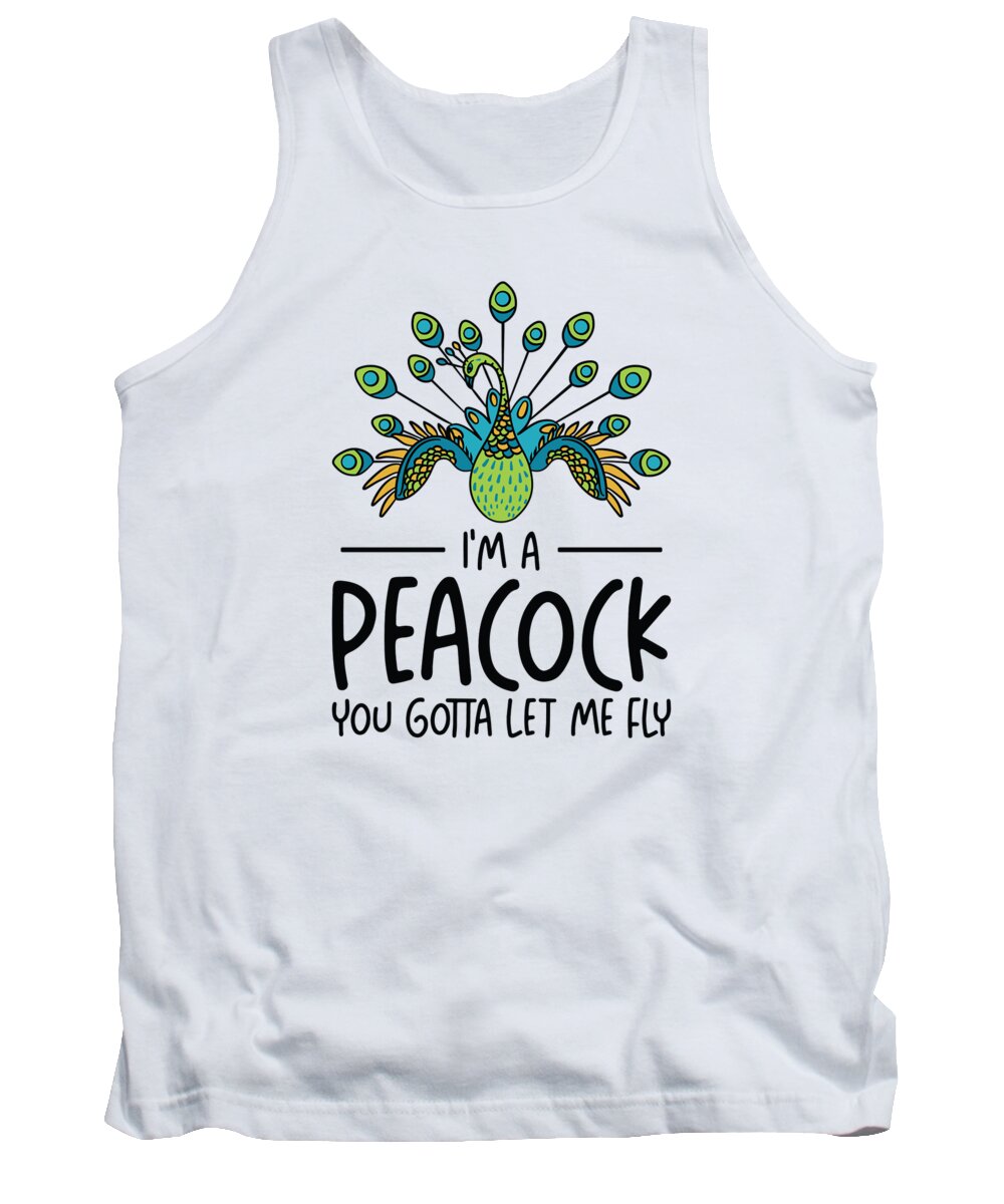Peacock Tank Top featuring the digital art Peacock Flying Inspirational Nature Peacock Fan Positivity #3 by Toms Tee Store