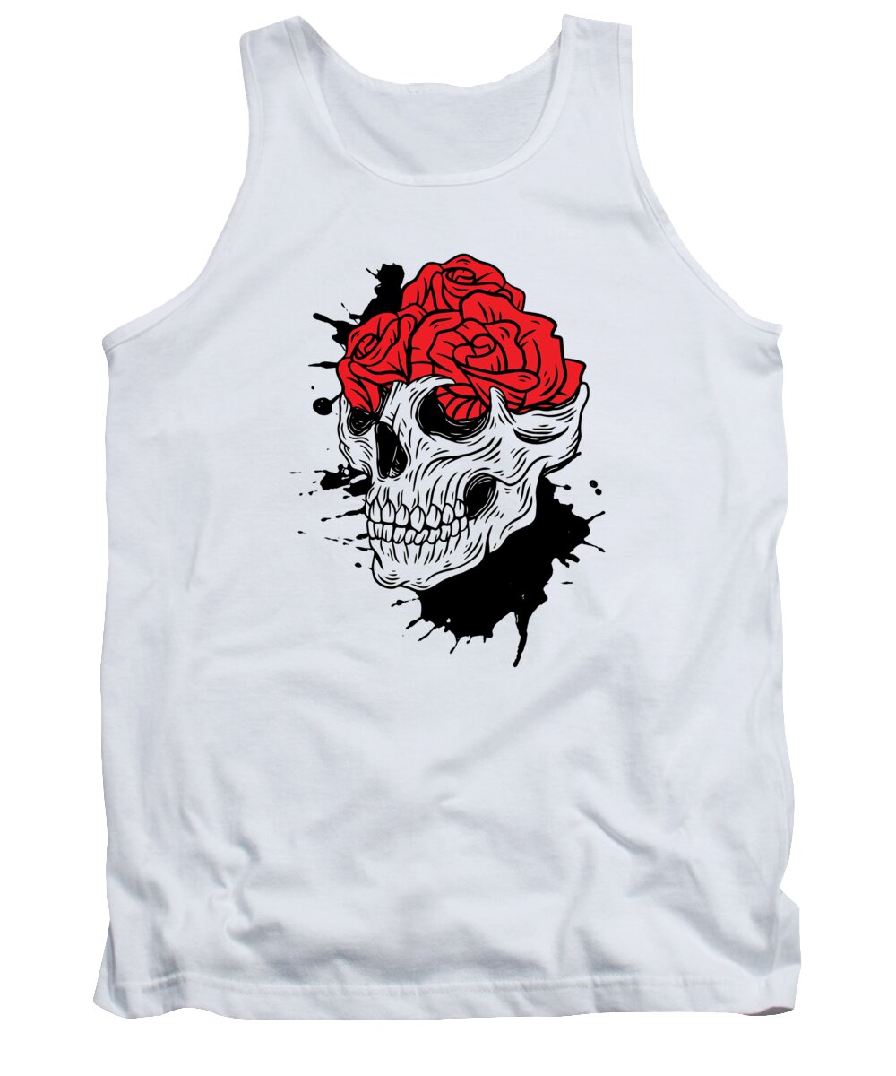 Skull Tank Top featuring the digital art Skulls and Roses Gothic Bones Skeleton Death Grave Aesthetic Dark #3 by Toms Tee Store