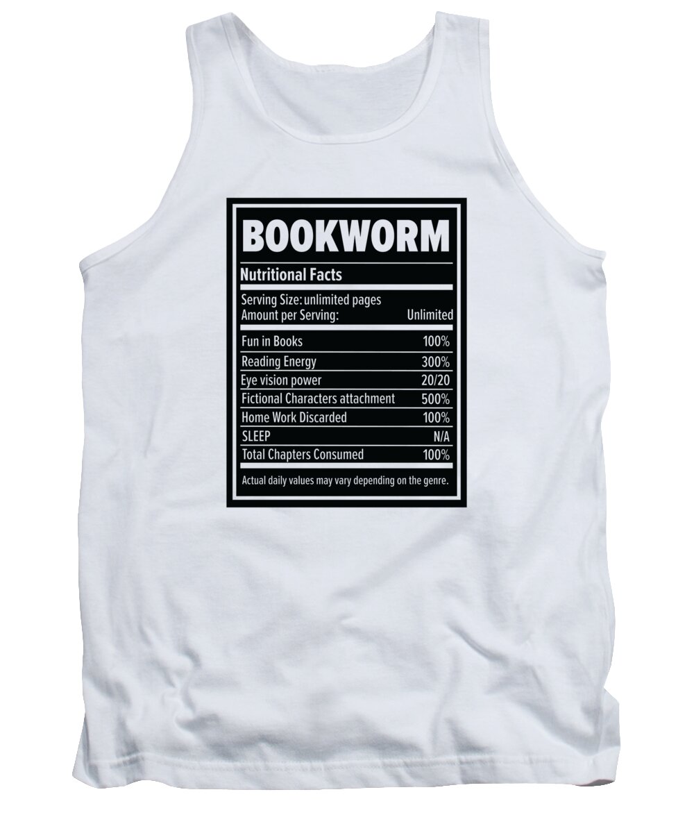 Book Tank Top featuring the digital art Book Lover Bookworm Nutritional Values Reader #4 by Toms Tee Store