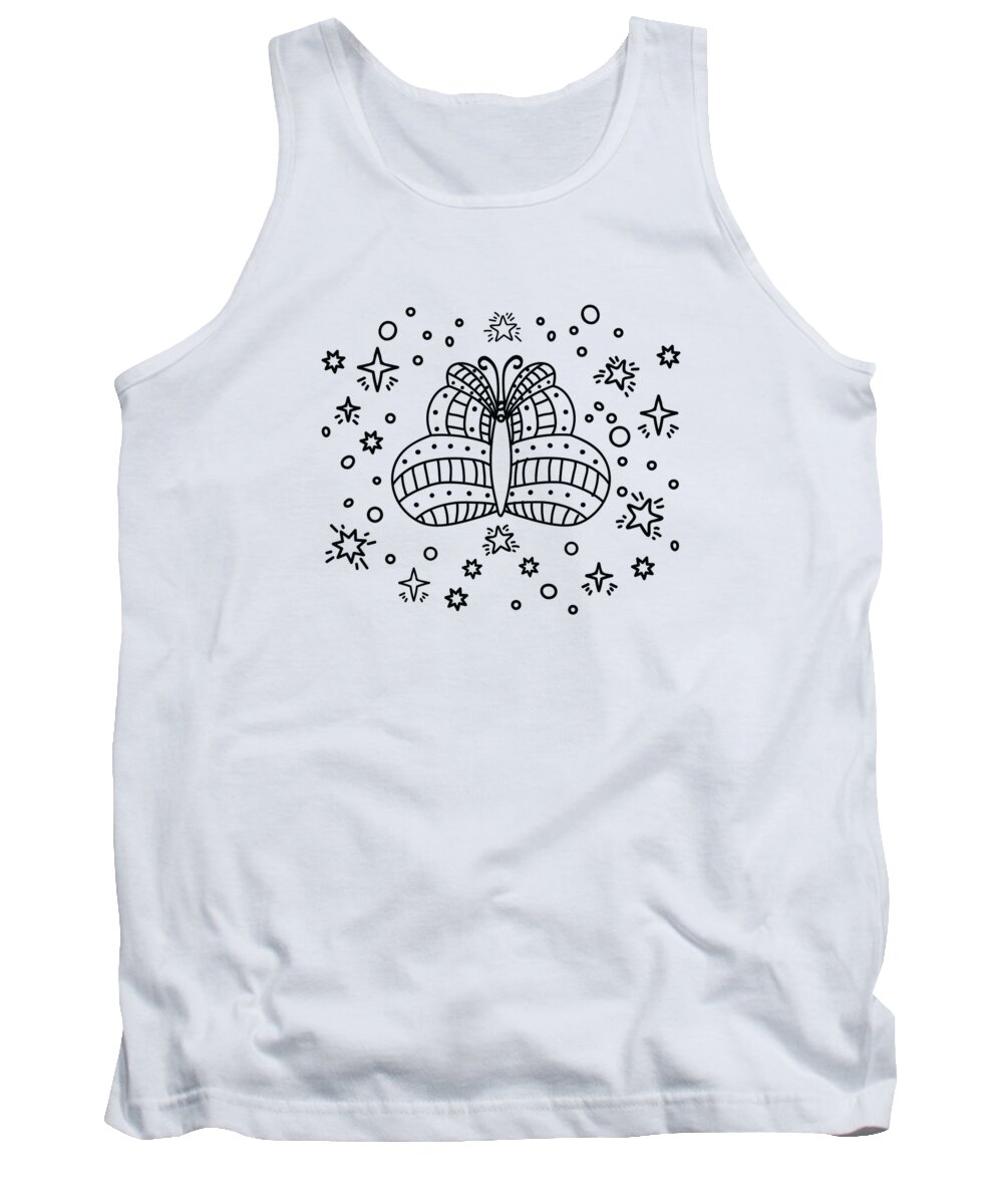 Celestial Tank Top featuring the digital art Celestial Butterfly Line Art Insect Fan Mystical Stars #4 by Toms Tee Store