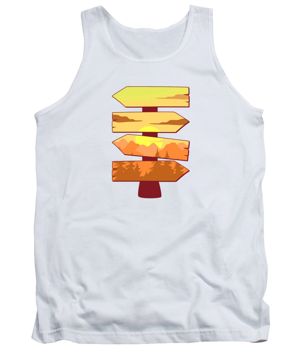 Hiking Tank Top featuring the digital art Hiking Destination Sign Board Scenery #4 by Toms Tee Store