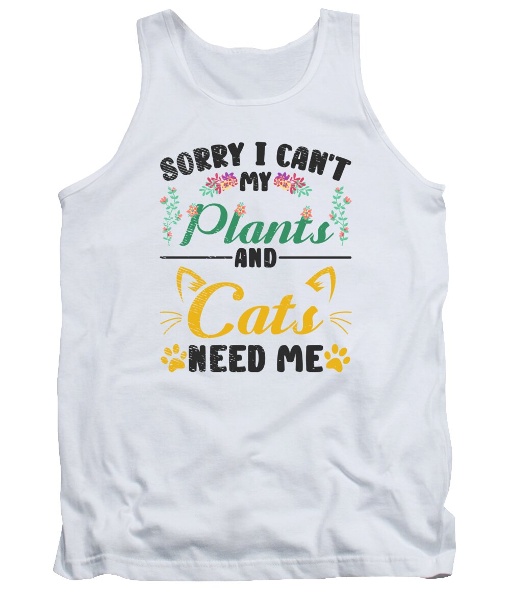 Gardening Tank Top featuring the digital art Gardening Botanical Plants Adorable Pet Cat #5 by Toms Tee Store