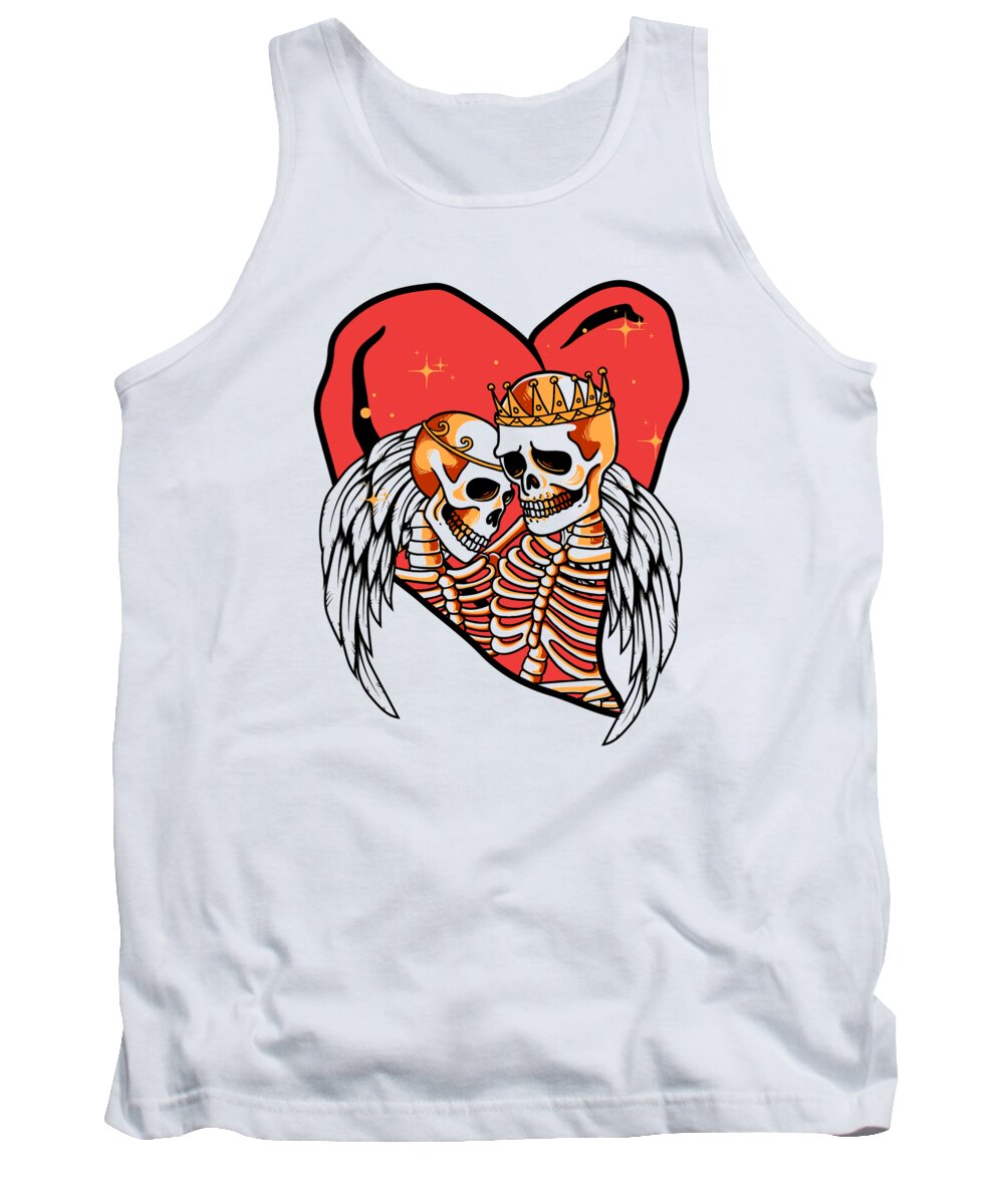 Skull Tank Top featuring the digital art Infinite Love and Romance Gothic Bones Skeleton Roses Death Grave Aesthetic Dark #6 by Toms Tee Store