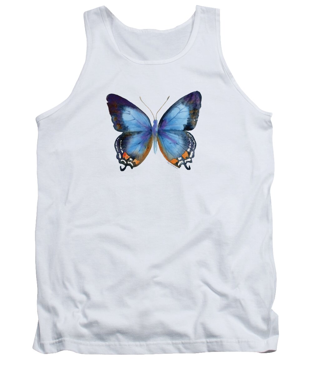 Imperial Blue Butterfly Tank Top featuring the painting 80 Imperial Blue Butterfly by Amy Kirkpatrick