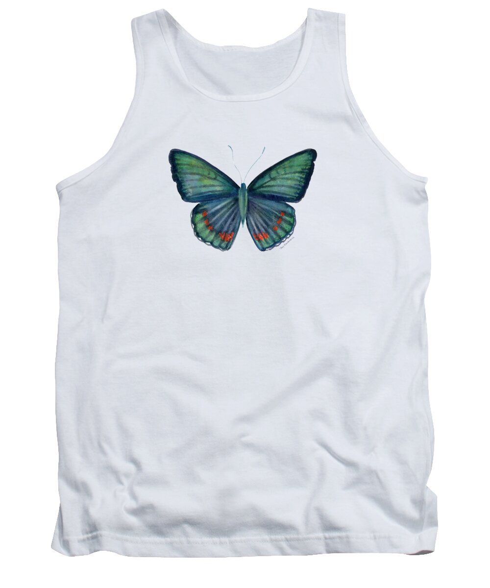 Teal Green Butterfly Tank Top featuring the painting 82 Bellona Butterfly by Amy Kirkpatrick