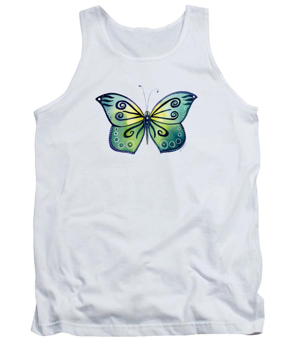 Capanea Butterfly Tank Top featuring the painting 92 Teal Button Cap Butterfly by Amy Kirkpatrick