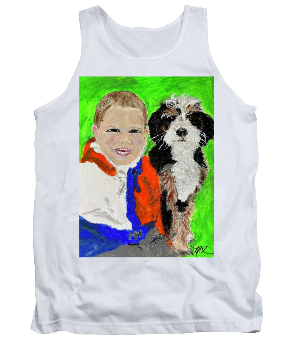 Dog Tank Top featuring the painting A boy and his best friend by Melody Fowler