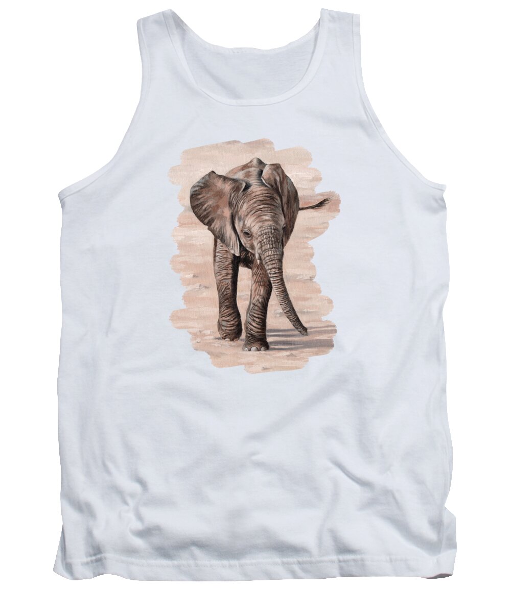 Elephant Tank Top featuring the painting African Elephant Calf Painting by Rachel Stribbling