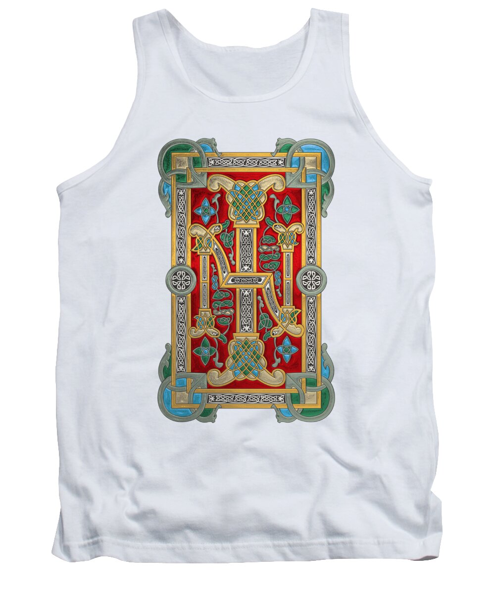 ‘celtic Treasures’ Collection By Serge Averbukh Tank Top featuring the digital art Ancient Celtic Runes of Hospitality and Potential - Illuminated Plate over White Leather by Serge Averbukh