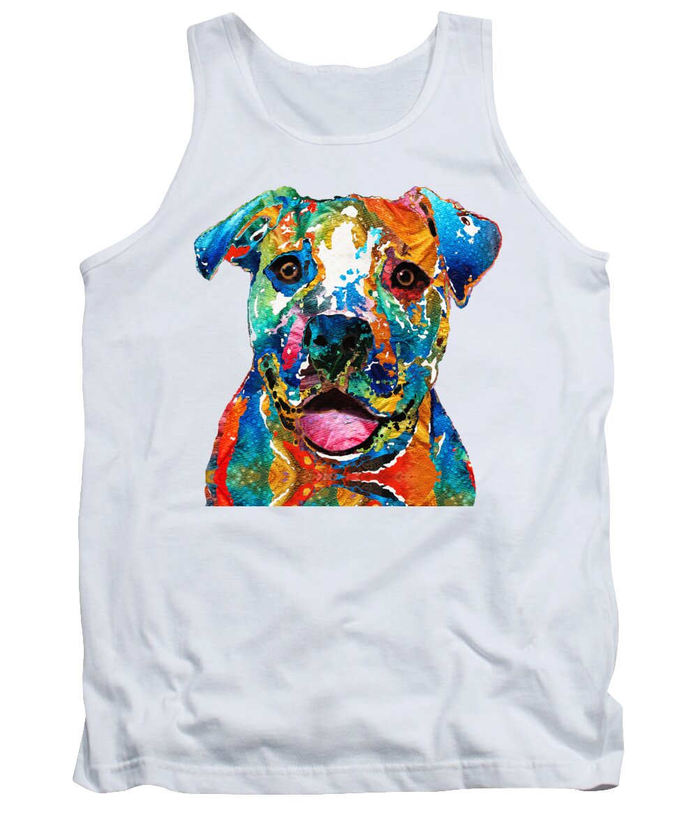 Dog Tank Top featuring the painting Colorful Dog Pit Bull Art - Happy - By Sharon Cummings by Sharon Cummings