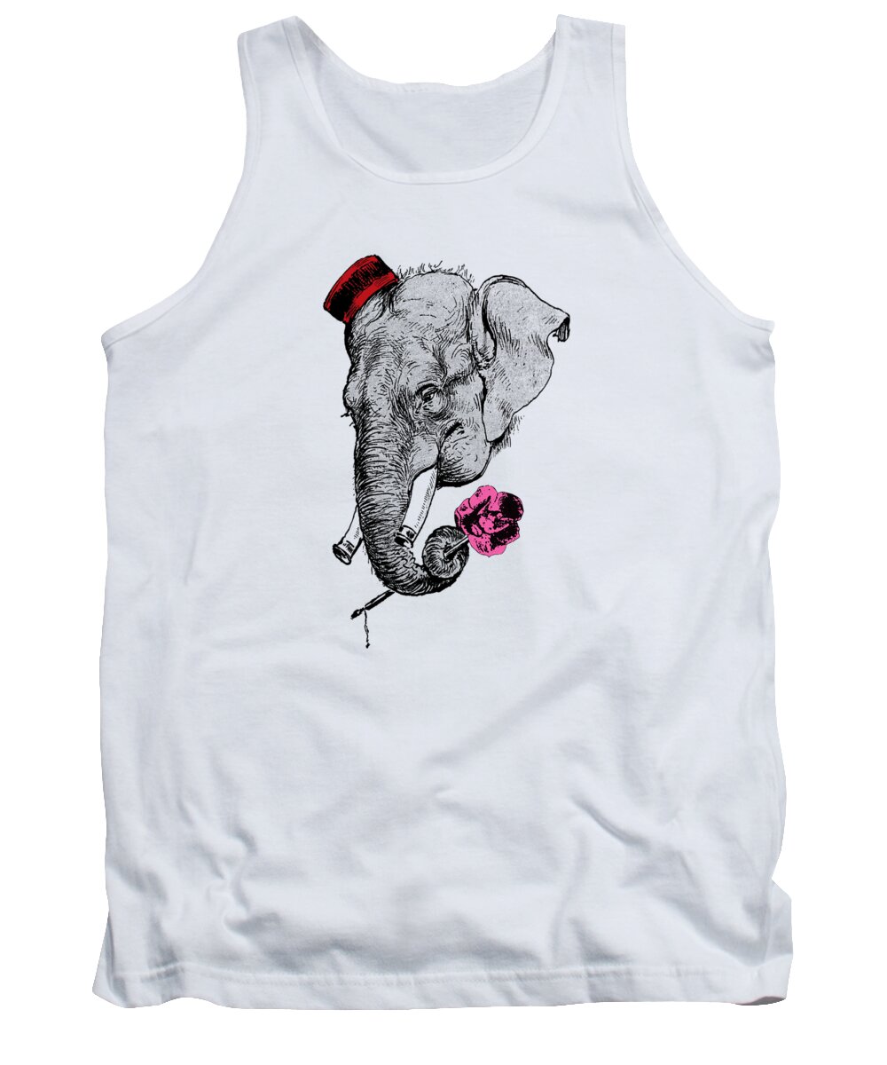 Elephant Tank Top featuring the digital art Gentleman elephant with pink rose by Madame Memento