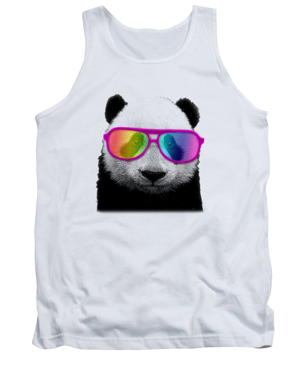Panda Tank Top featuring the digital art Panda bear with rainbow glasses by Madame Memento