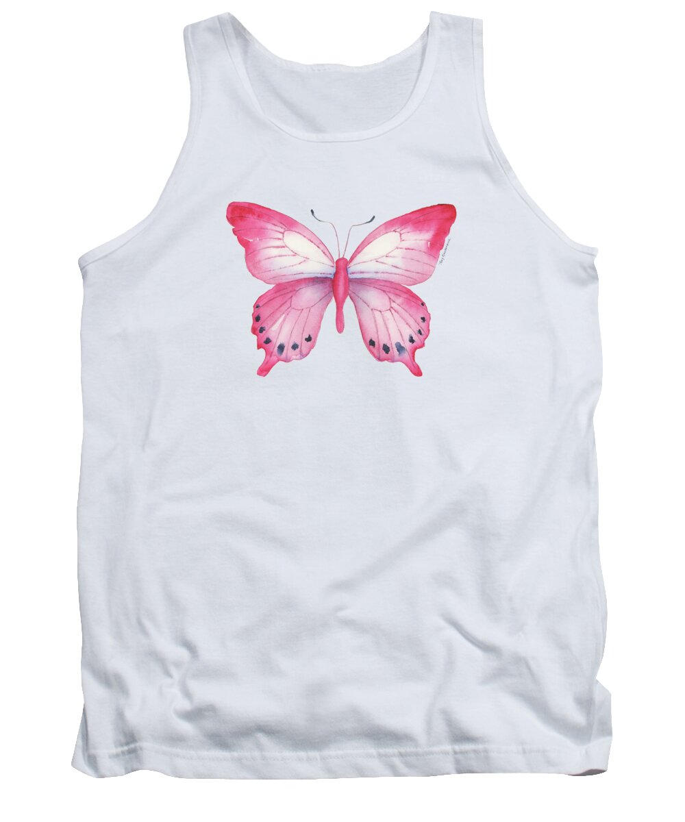 Pink Butterfly Tank Top featuring the painting 108 Pink Laglaizei Butterfly by Amy Kirkpatrick