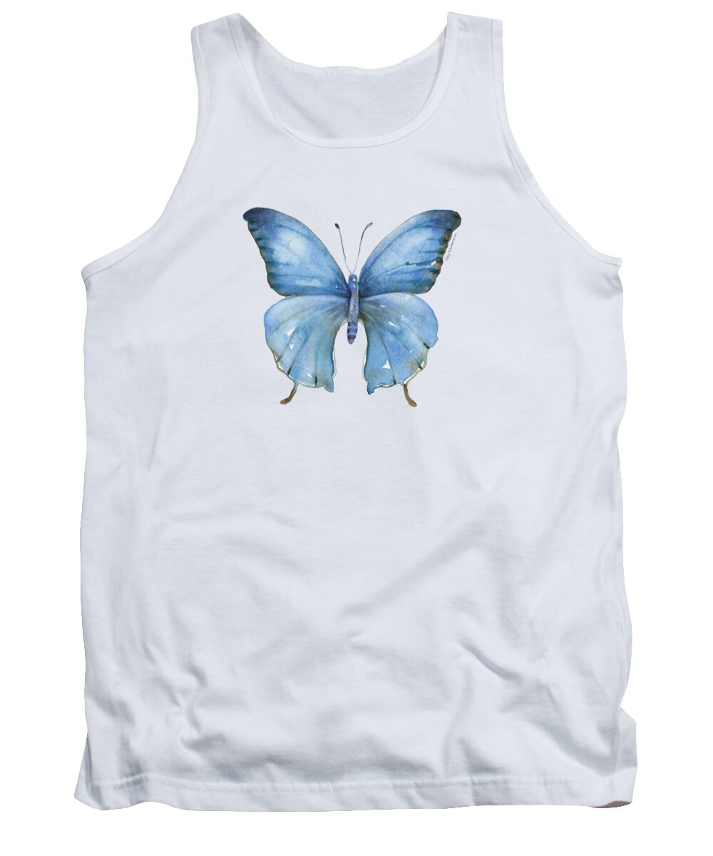 Blue And Brown Butterfly Tank Top featuring the painting 111 Blue Elijah Butterfly by Amy Kirkpatrick