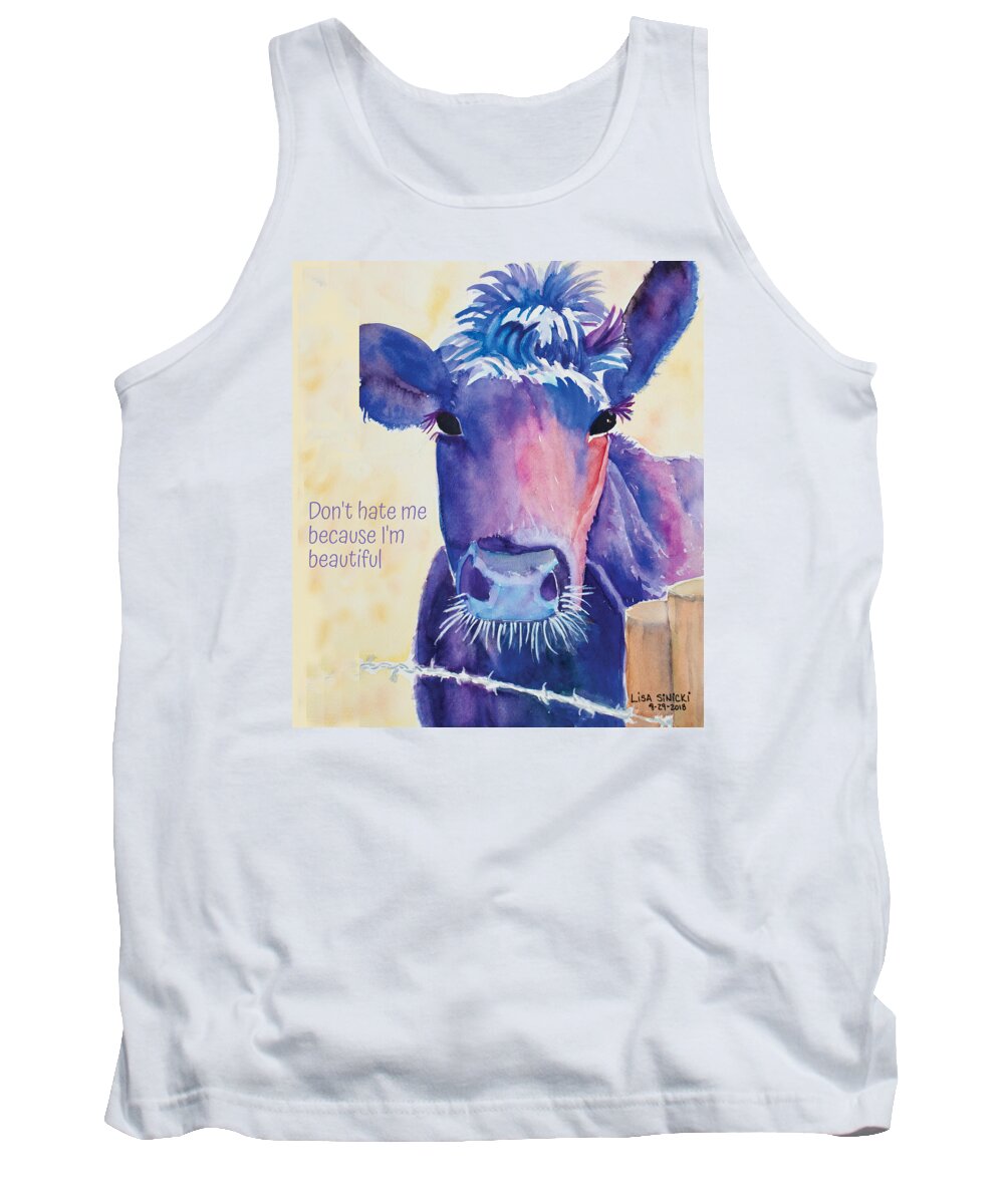 Cow Tank Top featuring the painting Sexy Cow by Lisa Sinicki