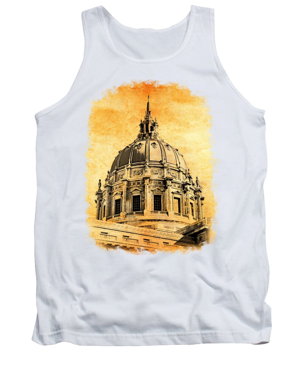 San Francisco City Hall Tank Top featuring the digital art The dome of the San Francisco City Hall blended on old paper by Nicko Prints