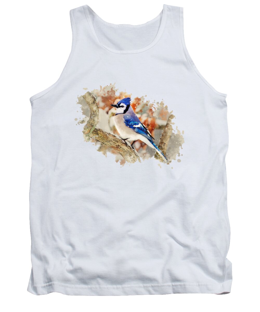 Blue Jay Tank Top featuring the mixed media Beautiful Blue Jay - Watercolor Art by Christina Rollo