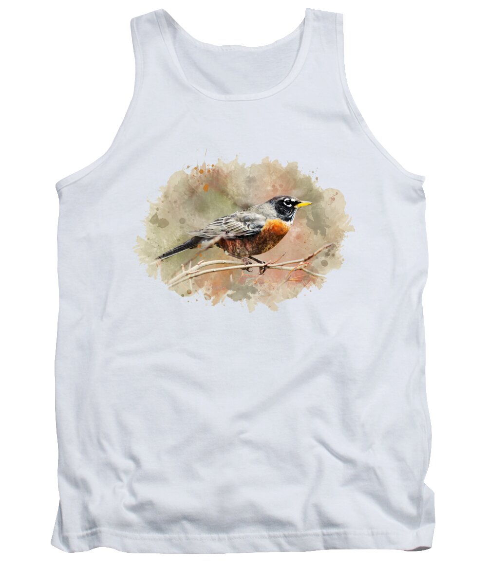 American Robin Tank Top featuring the mixed media American Robin - Watercolor Art by Christina Rollo