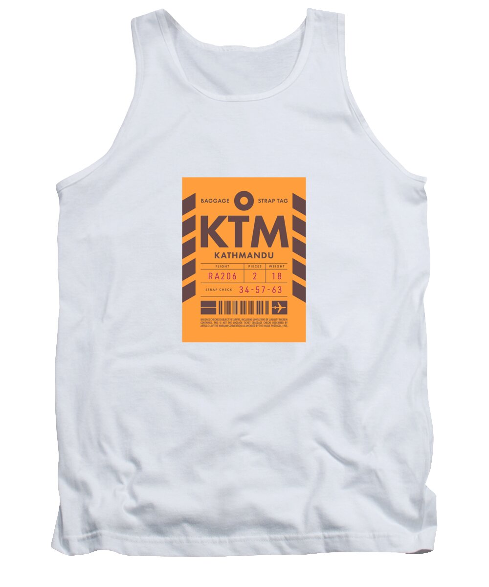 Airline Tank Top featuring the digital art Baggage Tag D - KTM Kathmandu Nepal by Organic Synthesis