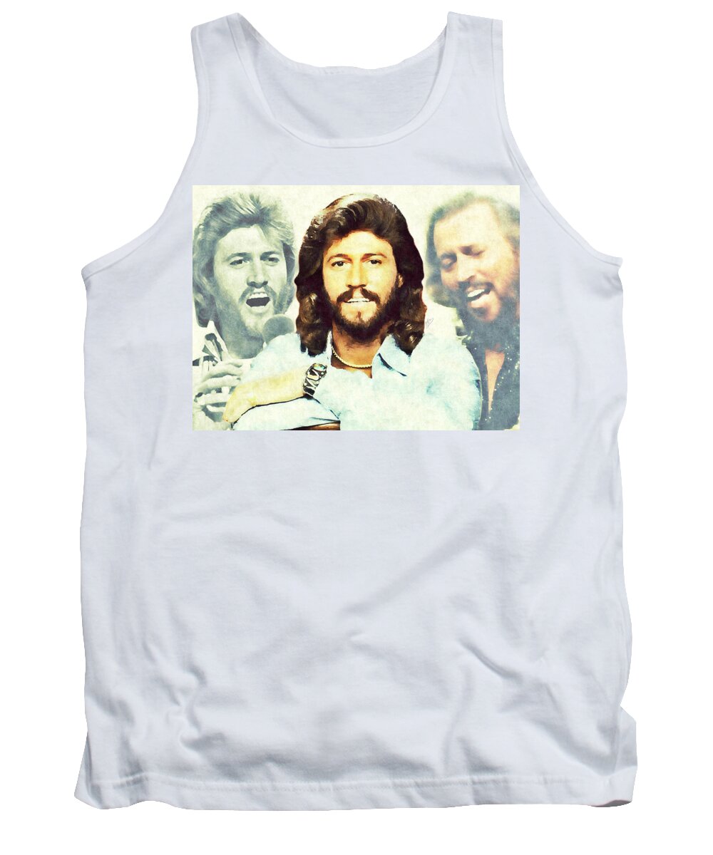 Bee Gees Tank Top featuring the painting Barry Gibb by Mark Baranowski
