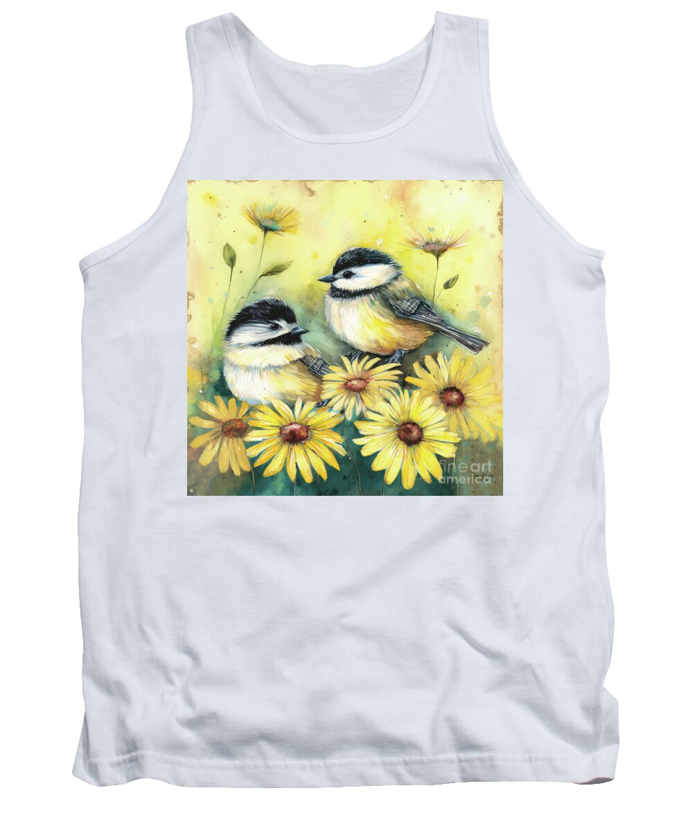 Black Capped Chickadees Tank Top featuring the painting Best Friend Chickadees by Tina LeCour
