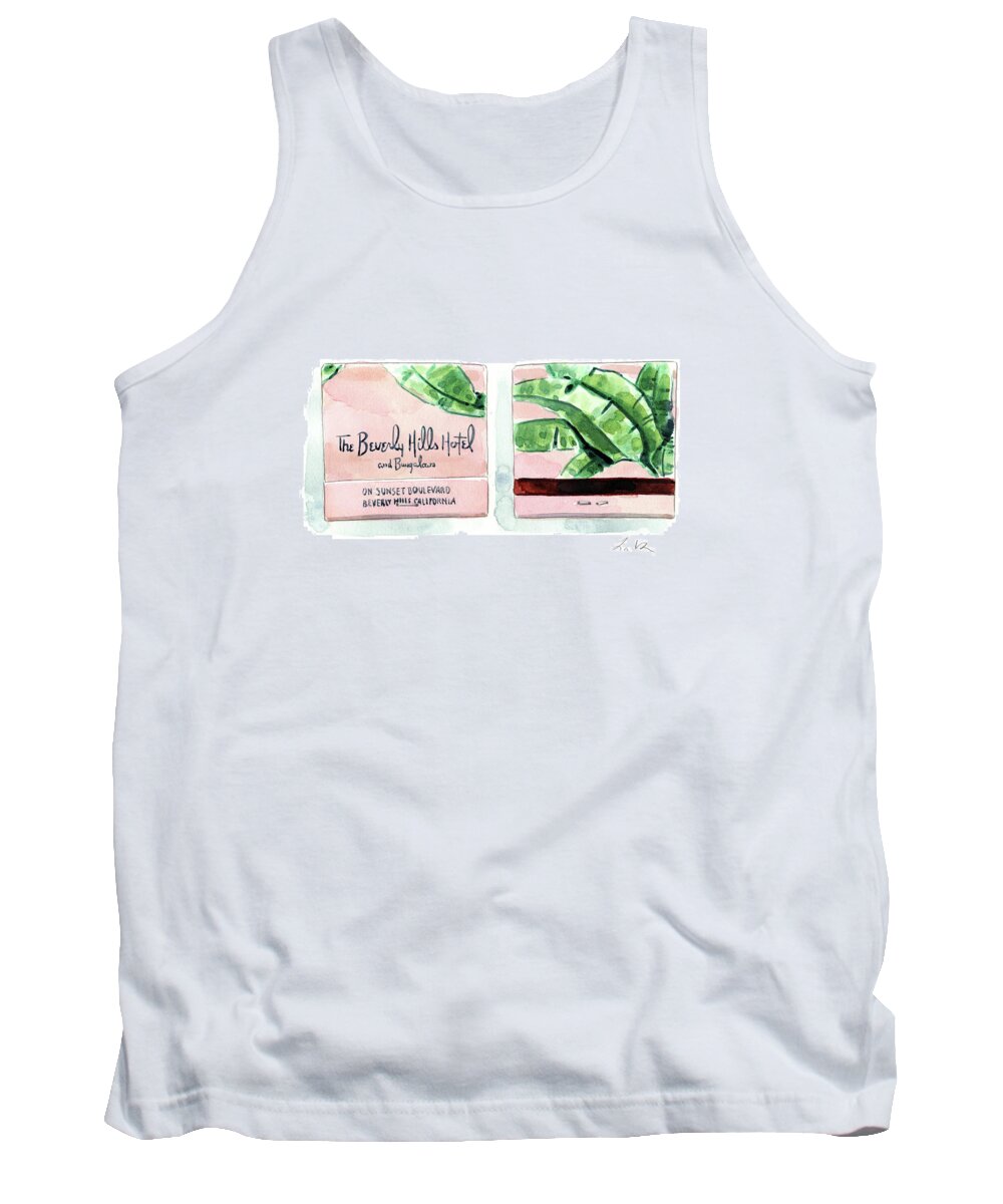 Beverly Hills Hotel Tank Top featuring the painting Beverly Hills Hotel Matches Set of 2 by Laura Row