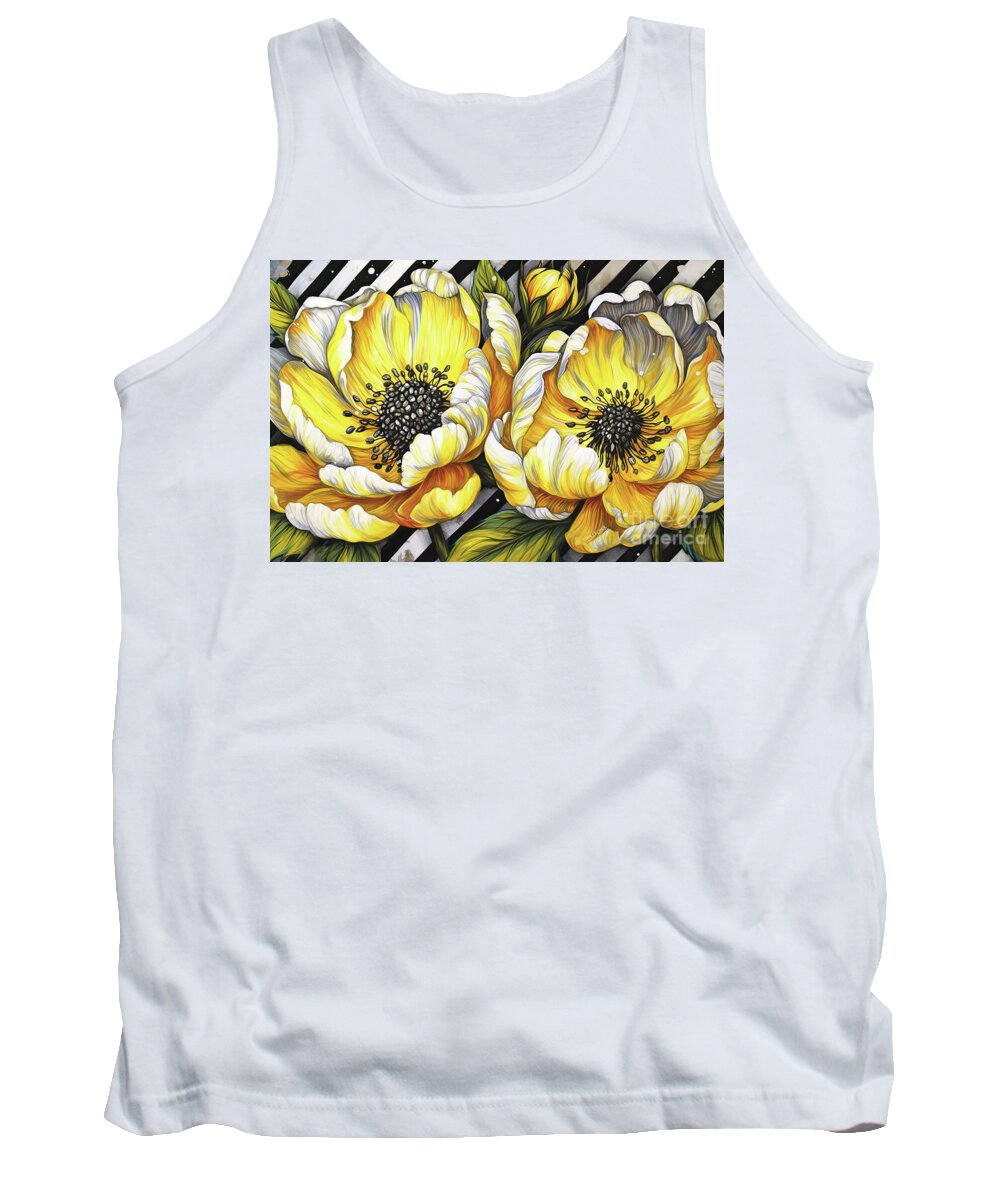  Peony Tank Top featuring the painting Big Yellow Peonies by Tina LeCour