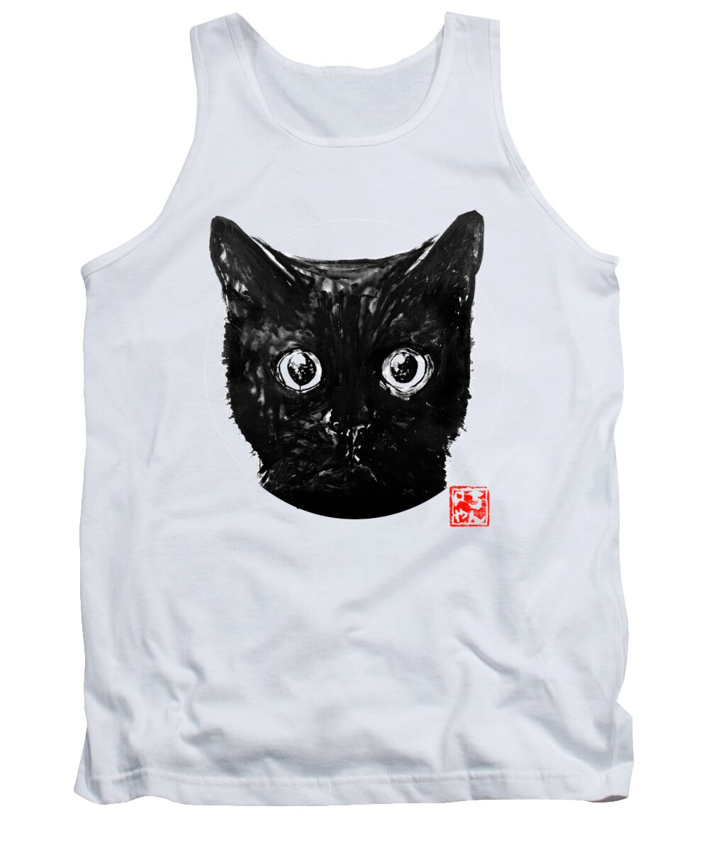Cat Tank Top featuring the painting Black Cat by Pechane Sumie