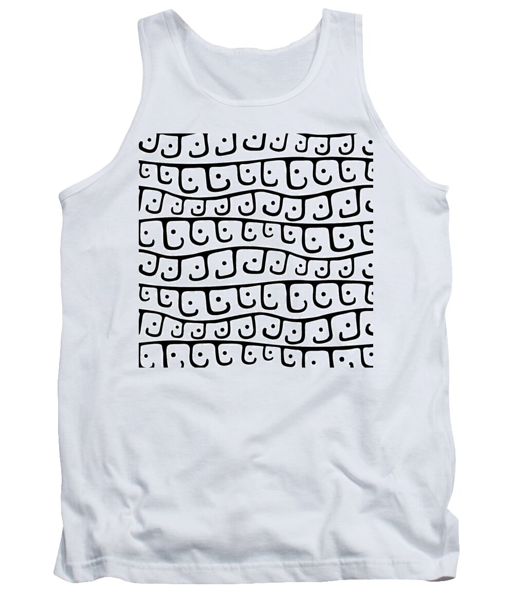 Black And White Tank Top featuring the painting Black on White Hook and Dot Pattern large by Nikita Coulombe