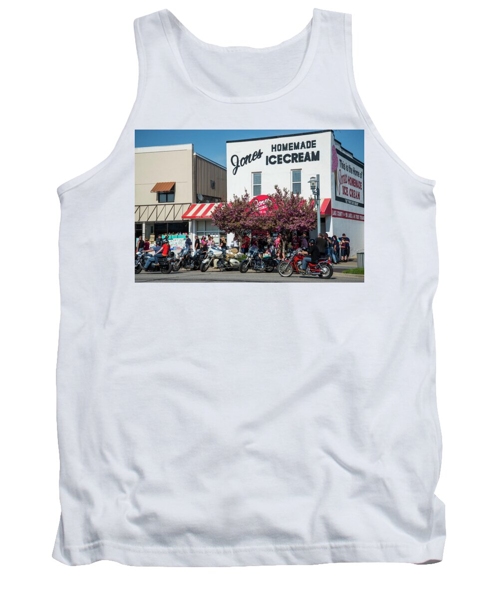 Michigan Tank Top featuring the photograph Blessing of the Bikes in Baldwin Michigan by Mary Lee Dereske