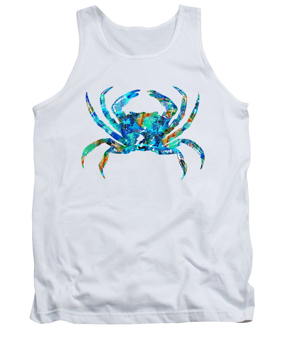 Crab Tank Top featuring the painting Blue Crab Art by Sharon Cummings by Sharon Cummings