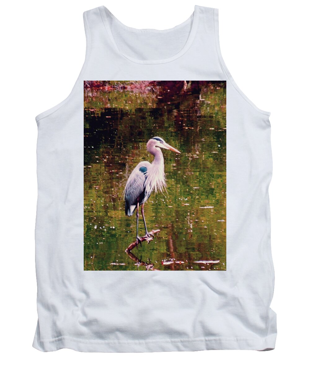 Blue Heron Tank Top featuring the digital art Blue Heron by Don Wright