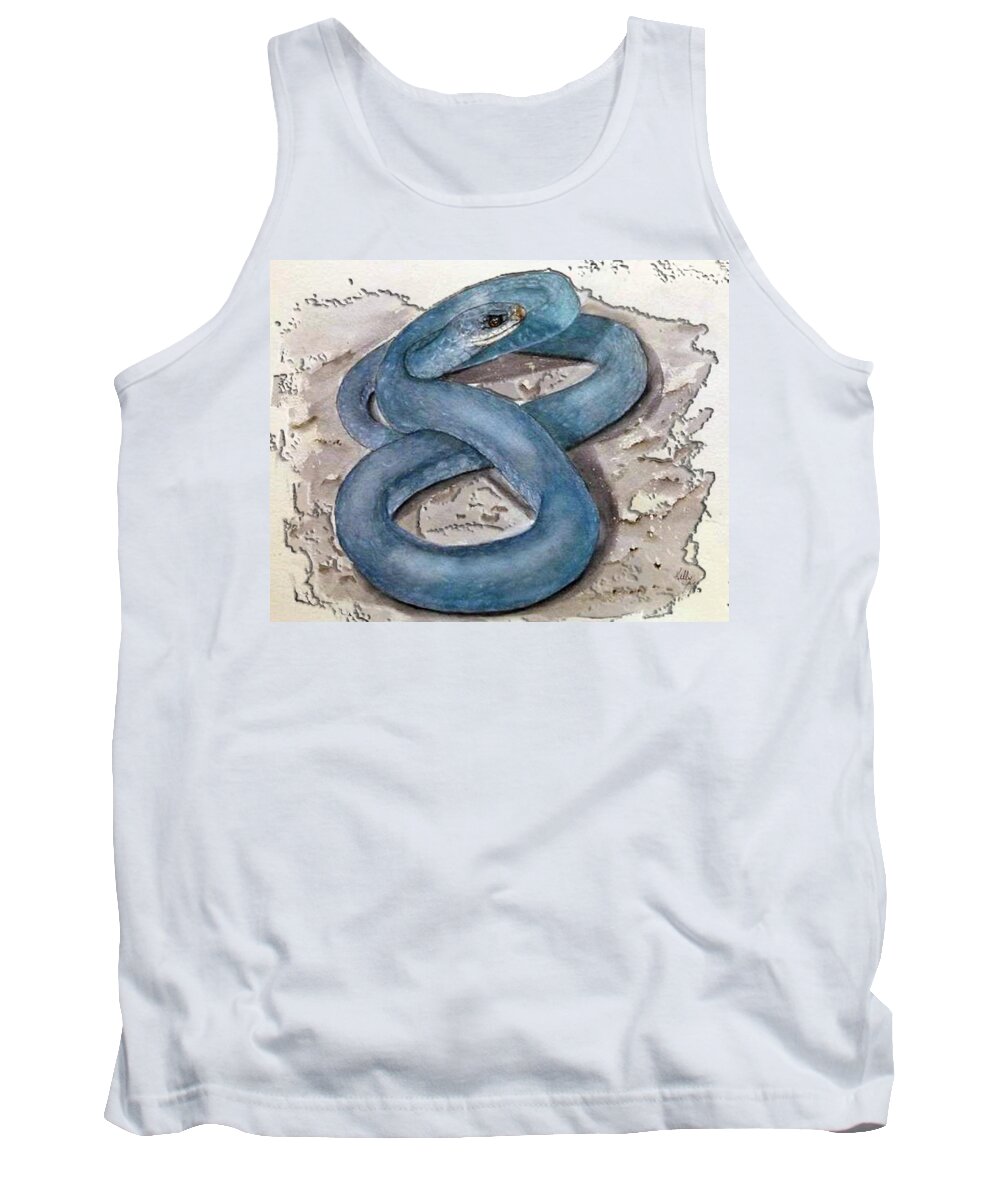 Blue Racer Snake Tank Top featuring the painting Blue Racer Snake by Kelly Mills