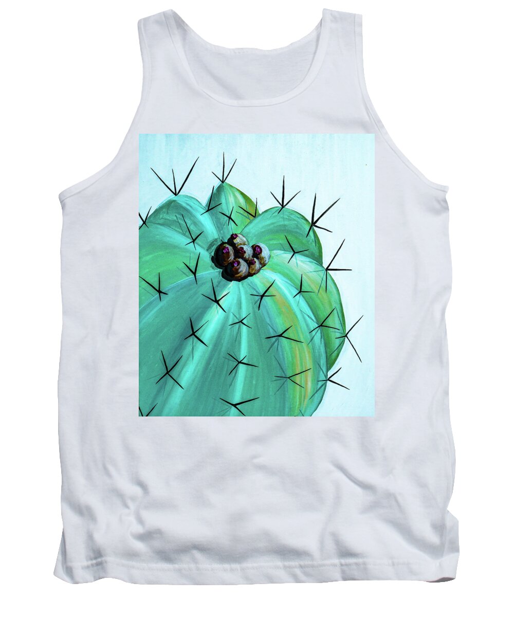 Cactus Tank Top featuring the painting Bold Barrel Cactus by Ted Clifton