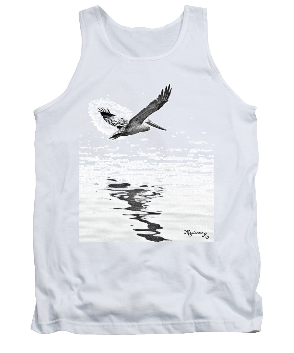 Nature Tank Top featuring the photograph Brown Pelican with its Reflection by Mariarosa Rockefeller