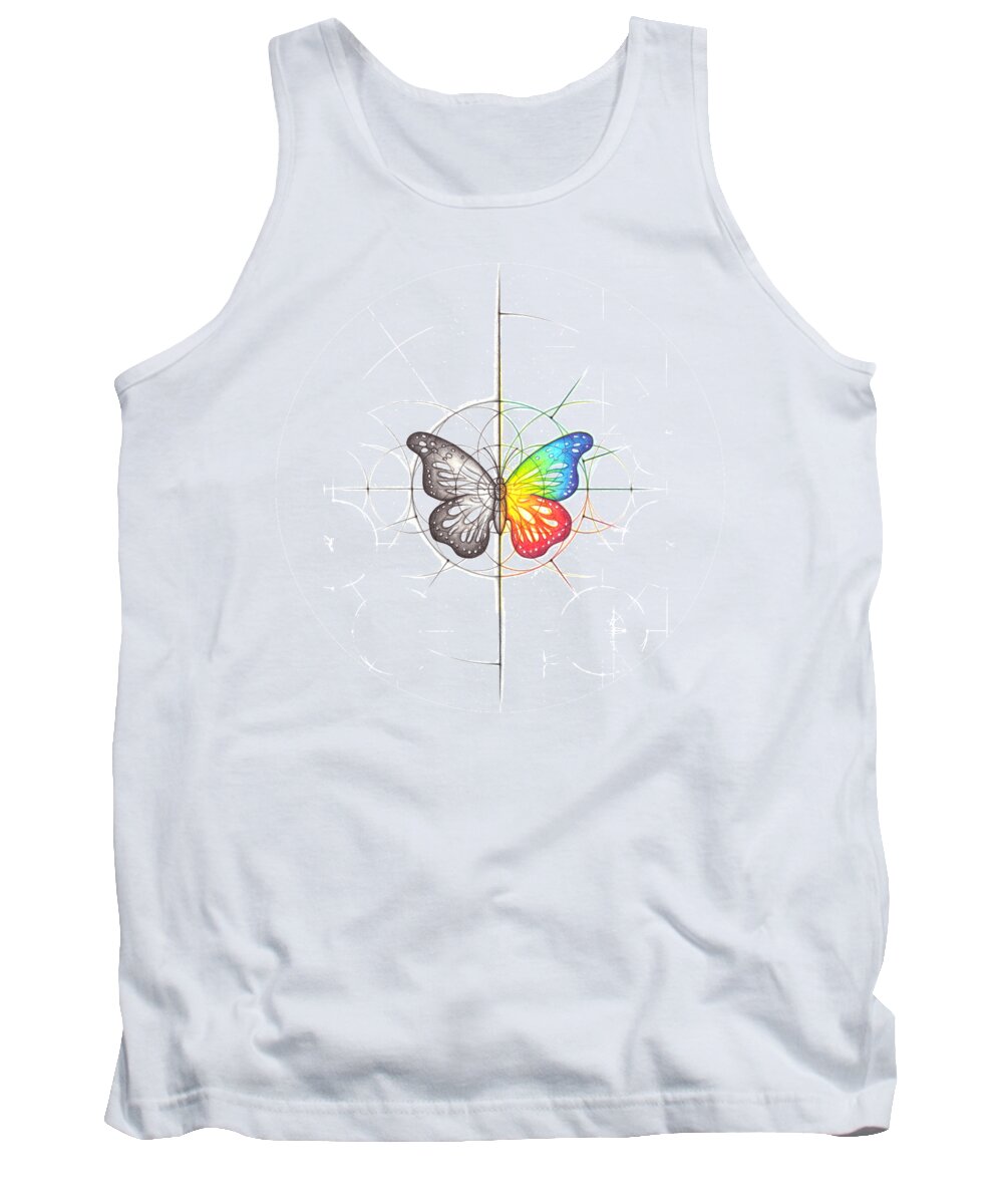 Butterfly Tank Top featuring the drawing Butterfly Geometry Spectrum by Nathalie Strassburg