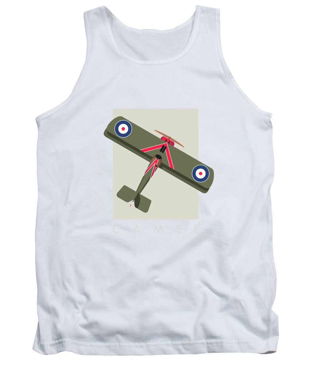Aircraft Tank Top featuring the digital art Camel WWI Biplane Aircraft - Olive by Organic Synthesis