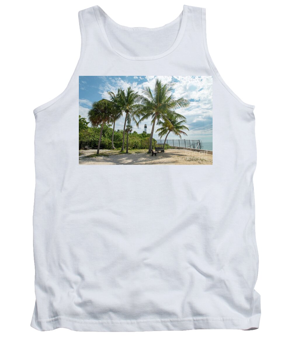 Cape Tank Top featuring the photograph Cape Florida Lighthouse and Palm Trees on Key Biscayne by Beachtown Views