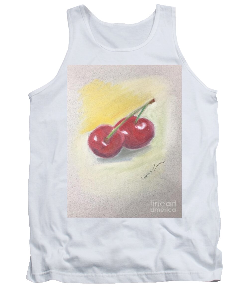Pastels Tank Top featuring the drawing Cherries by Thomas Janos